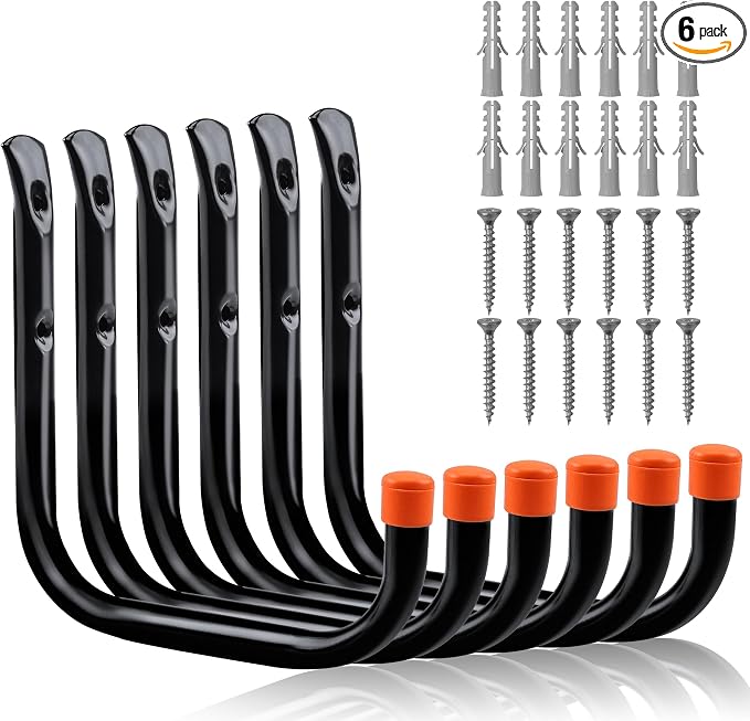 HORUSDY 6 Pack 8 Inch Heavy Duty Garage Hooks, Wall Mount Storage Hangers by HORUSDY