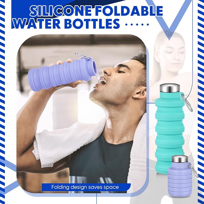 Baderke 2 Pcs Collapsible Water Bottles 17oz Silicone Travel Foldable Portable - Image 5