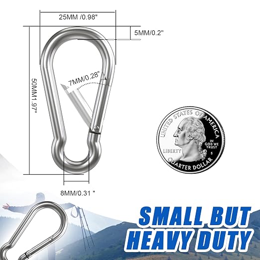 Small Carabiner Clip Hooks, Galvanized Iron Spring Snap Hook Fits Camping Hiking - Image 3