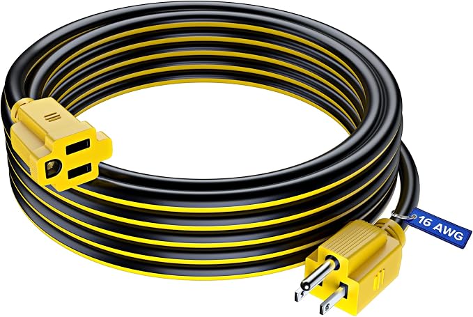 Maximm 25 Ft Black and Yellow Extension Cord, Heavy Duty 3-Prong Outdoor Power by MaximmCable