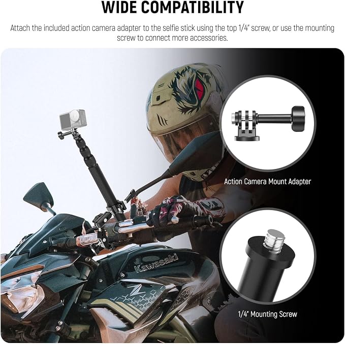 NEEWER Motorcycle Camera Mount Kit, Bicycle Handlebar Invisible Selfie Stick - Image 3
