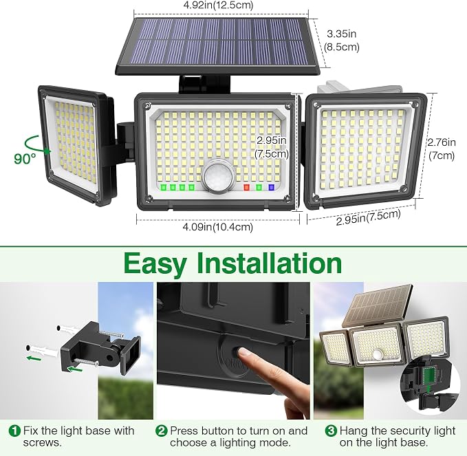 Solar Outdoor Lights Motion Sensor, 2500LM 286 LED Security Flood Lights - Image 7