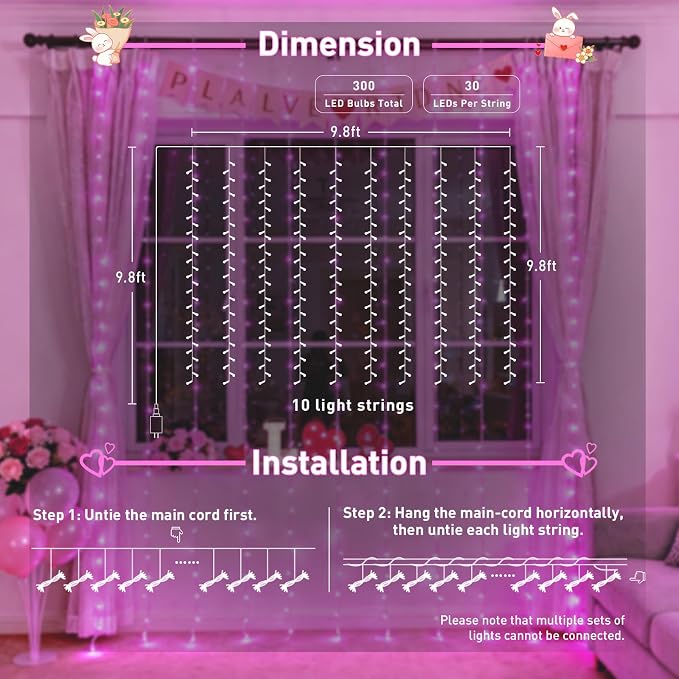 JMEXSUSS 300 LED Curtain Lights Plug in - Image 5