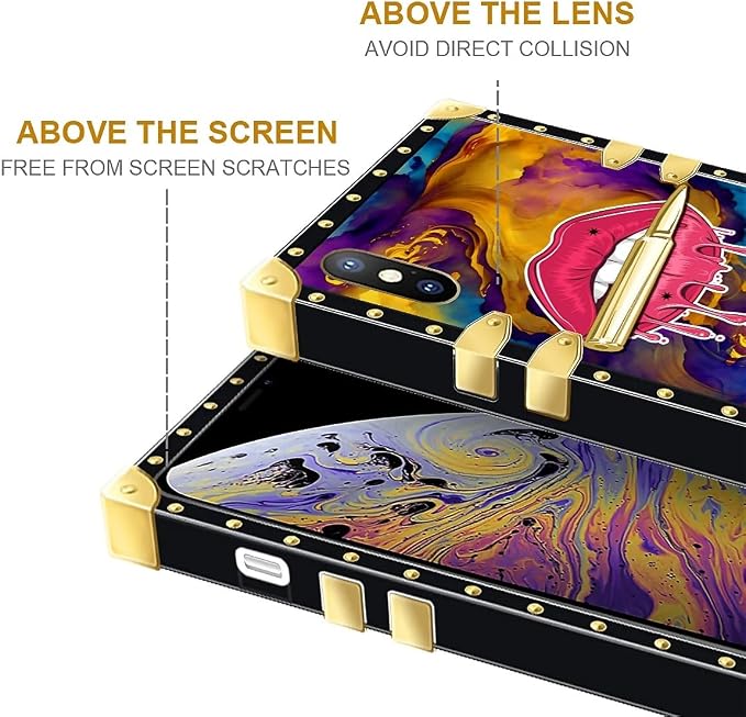 Compatible with iPhone XR Case, Cool Corlorful Lip Marble Luxury Golden - Image 7