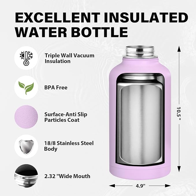 Insulated Water Bottle 64 oz, Triple Wall Vacuum Stainless Steel Water Bottles - Image 4