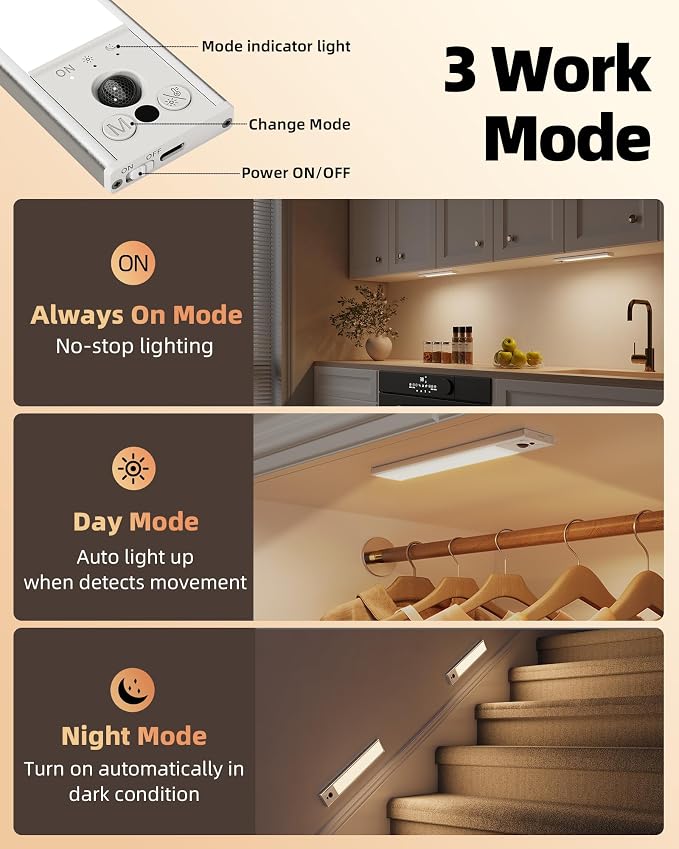 EZVALO 10inch Under Cabinet Lighting, Rechargeable Motion Sensor Light Indoor - Image 5
