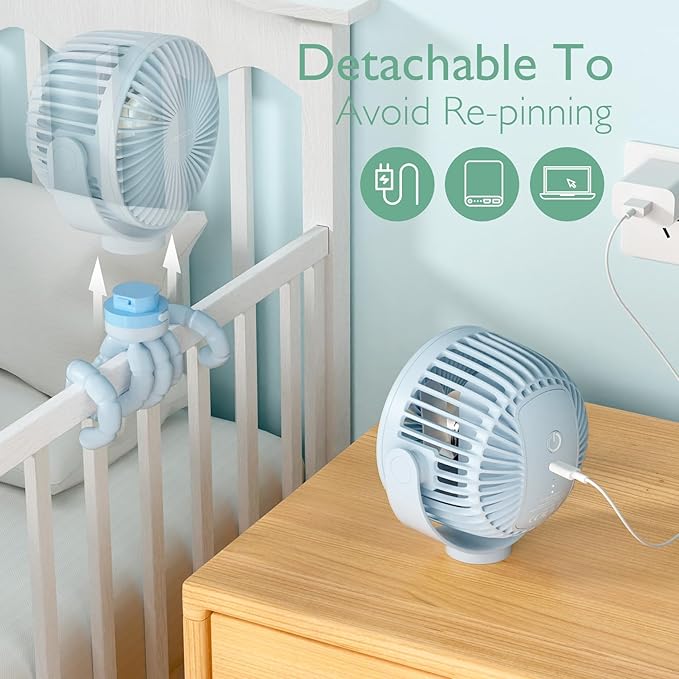 Momcozy 8000mAh Portable Stroller Fan, 27H Ultra-long Battery Life Detachable 4 - Image 5
