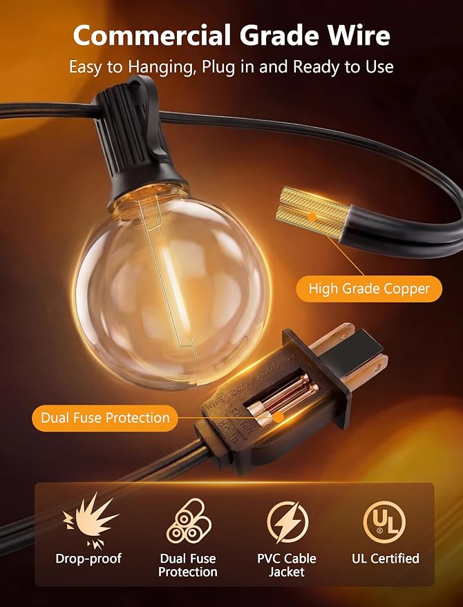 LED Outdoor String Lights, 25Ft G40 Globe Patio String Light Waterproof - Image 6