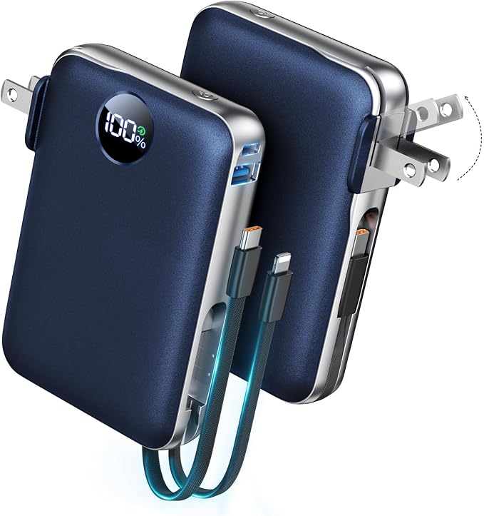 Portable Charger with Built-in Cables & Wall Plug, 10000mAh Power Bank by Unknown