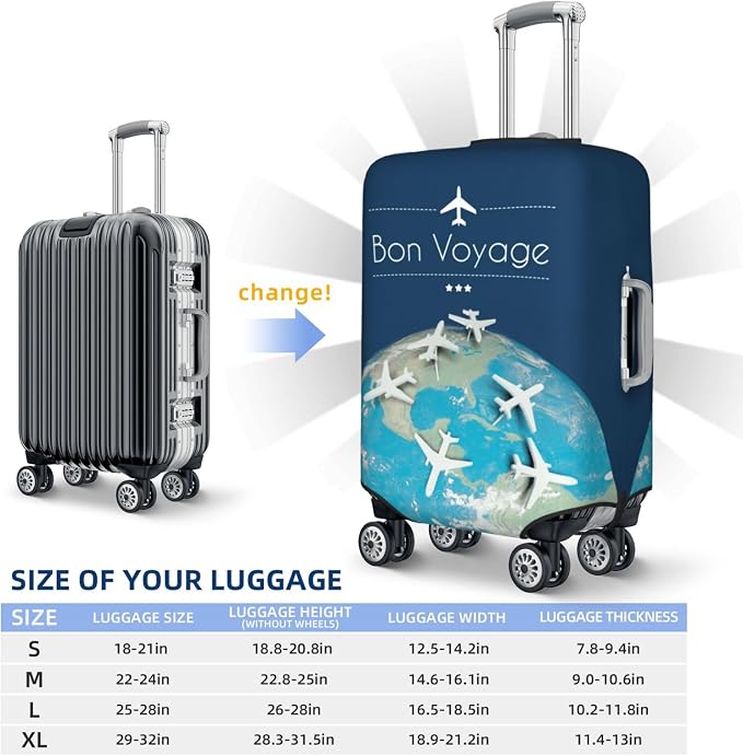 Luggage Cover with World Map & Airplane Design, Suitcase Protector - Image 6