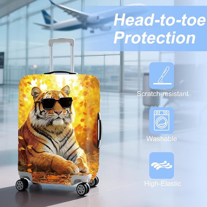 ANNA QUEEN Funny Cool Tiger Travel Luggage Cover -Stretchable Airplane Suitcase - Image 3