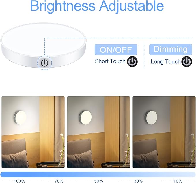 Ferswe Rechargeable Tap Lights, Dimmable Touch Night Lights - Image 3