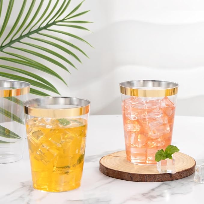 I00000 100PCS Gold Plastic Cups, 10 oz Clear Plastic Cups - Image 3