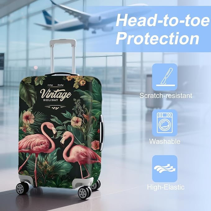 ANNA QUEEN Tropical Pink Flamingos Travel Luggage Cover -Stretchable Airplane - Image 3