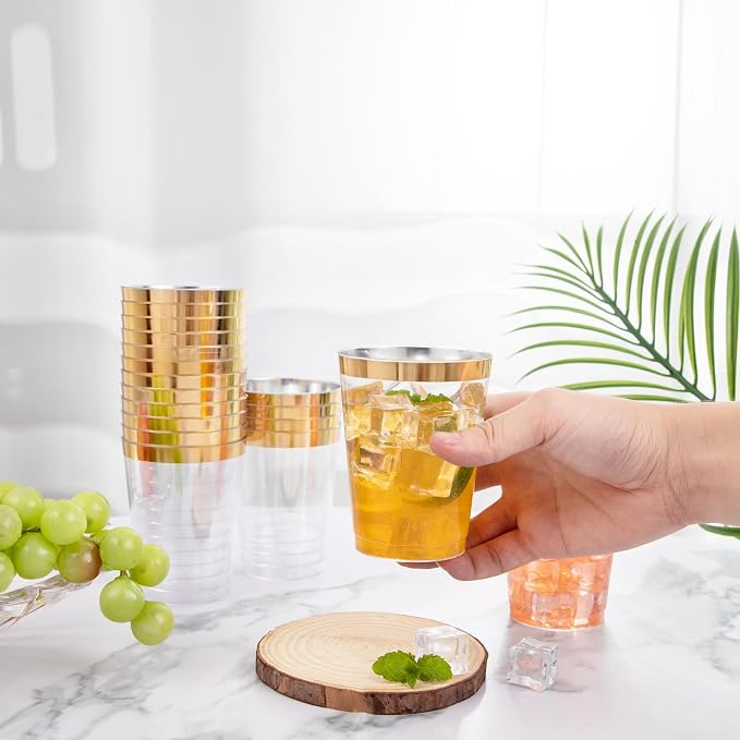I00000 100PCS Gold Plastic Cups, 10 oz Clear Plastic Cups - Image 6