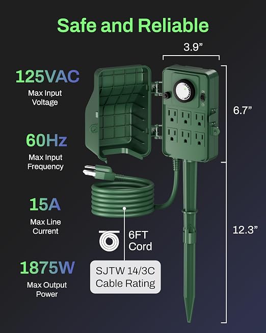 BN-LINK Outdoor Power Stake Timer Waterproof, 24-Hour Mechanical Timer - Image 5