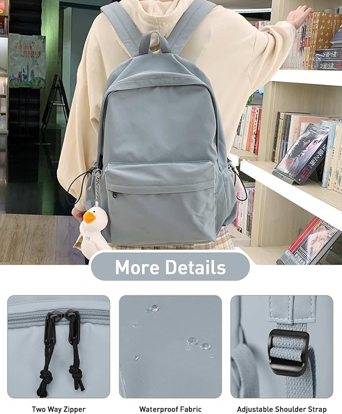 BJLFS Blue Simple School Backpack - Image 4