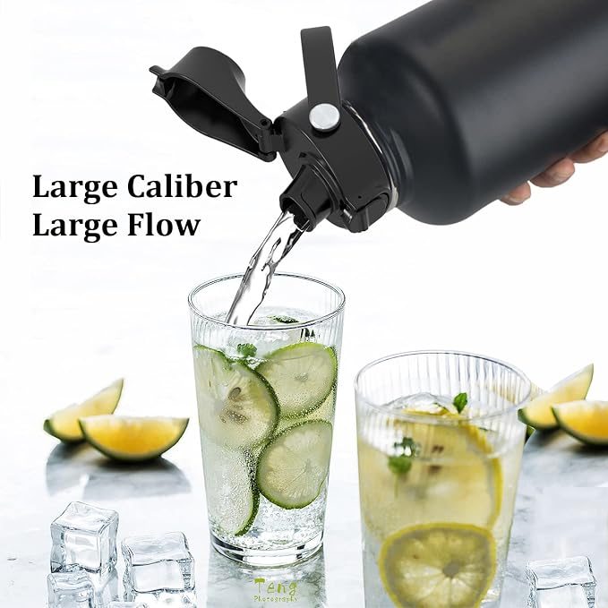 Water Bottle Insulated 32oz 40oz 64oz 128oz Straw Lid Spout Lid & 3 Lids - Image 4