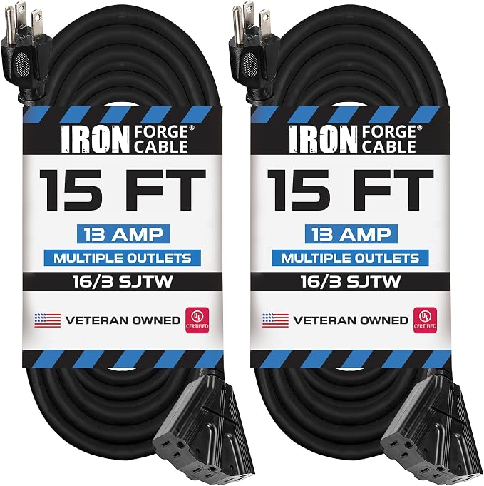 Iron Forge Cable 2 Pack 15 Ft Black Extension Cord by IronForgeCable
