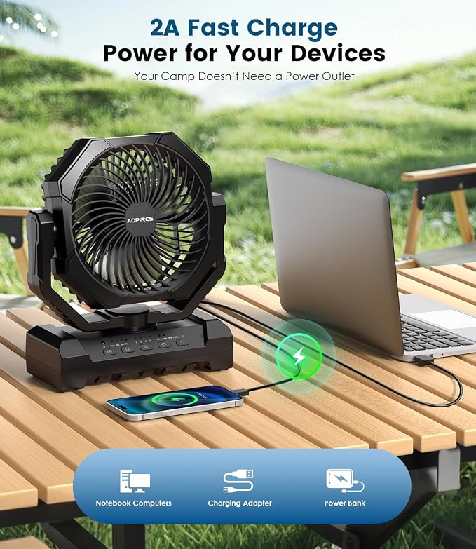 Camping Fan Rechargeable, 60H Long-Lasting Battery Powered Fan - Image 5