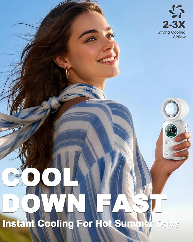 Handheld Turbo Fan with Ice Cooling, High Speed Personal Fan, Neck Fan - Image 3