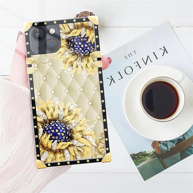 Compatible with iPhone 13 Case, Sunflower Diamonds Leather Luxury Golden - Image 7