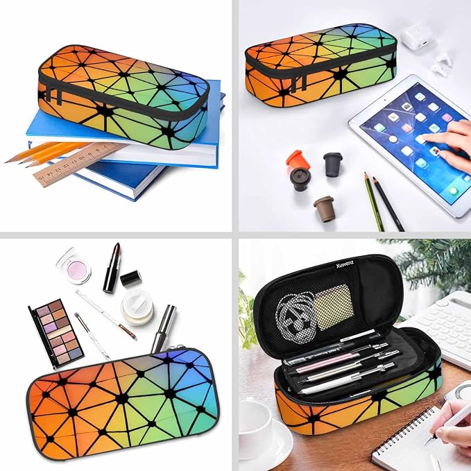 Abstract Lines Pencil Case Organizer Geometric Triangles Fluorescent Neon - Image 6