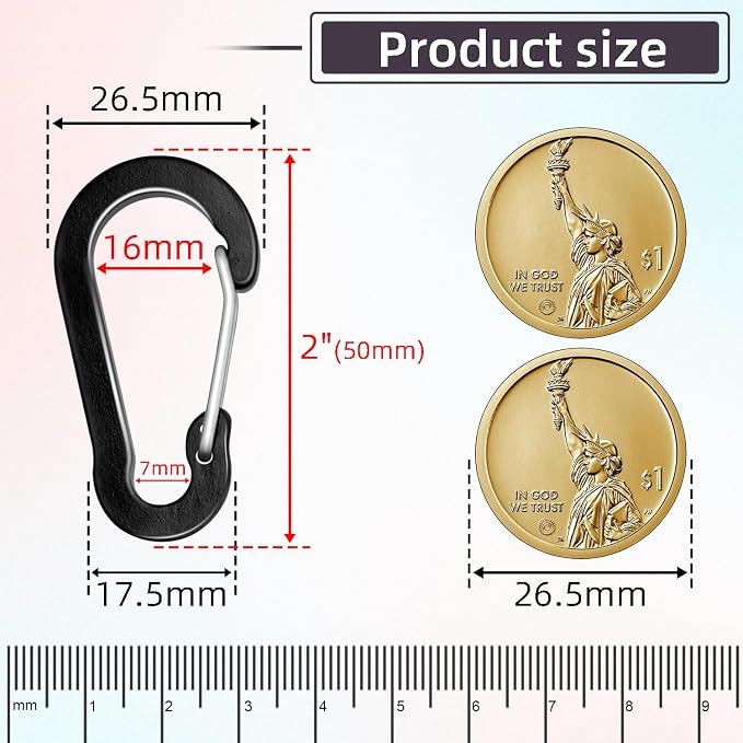 10pcs Aluminum Small Carabiner Clip, 2 Inch Carabiner Keychain Clasp Spring D - Image 2