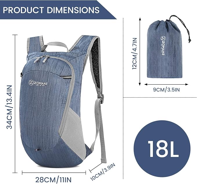 ZOMAKE Ultra Lightweight Packable Backpack 18L, Small Foldable Hiking Backpacks - Image 2