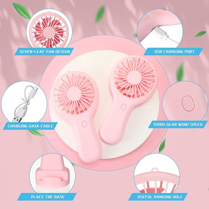 Woanger 12 Pcs Mini Handheld Fan Bulk 3 Speed USB Electric Battery Operated - Image 6
