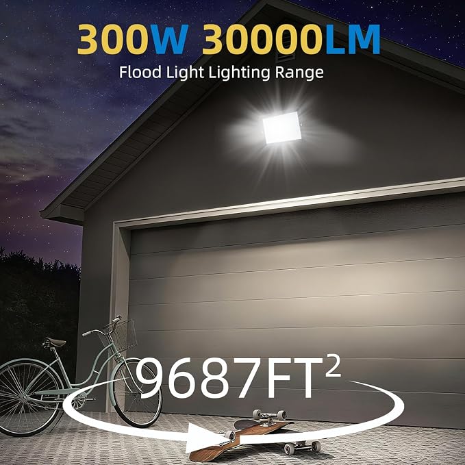 300W LED Flood Light Outdoor, IP66 Waterproof Outside Work Lights, 6500K - Image 7