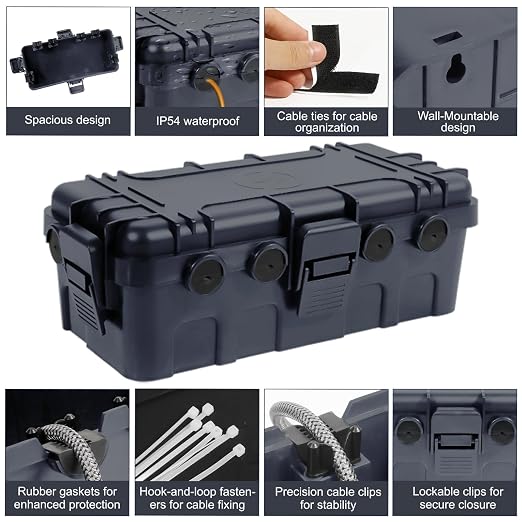 Medium Outdoor Electrical Box, IP54 Waterproof Extension Cord Cover w/ 6 Cable - Image 6
