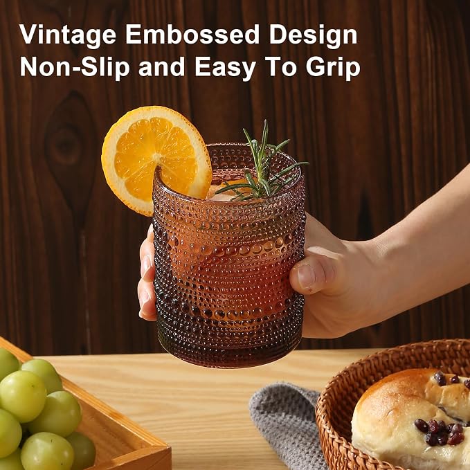 ZMOWIPDL Vintage Glassware Drinking Glasses Set of 12, Embossed Water Tumbler - Image 5