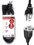 6ft Black Extension Cord, 16/3 SJTW Heavy-Duty, 3-Prong Grounded Plug, by iWork