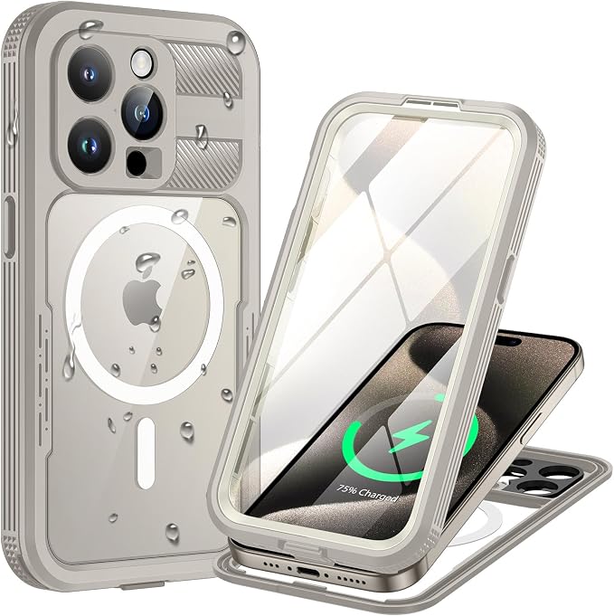 Lanhiem Magnetic for iPhone 15 Pro Case, IP68 Waterproof Dustproof Case by LanhiemHome