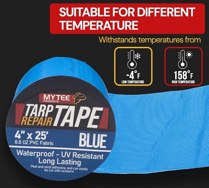 Mytee Products 4" x25' Blue Vinyl Tarp Repair Tape Kit – Heavy Duty 8.8oz Peel - Image 5