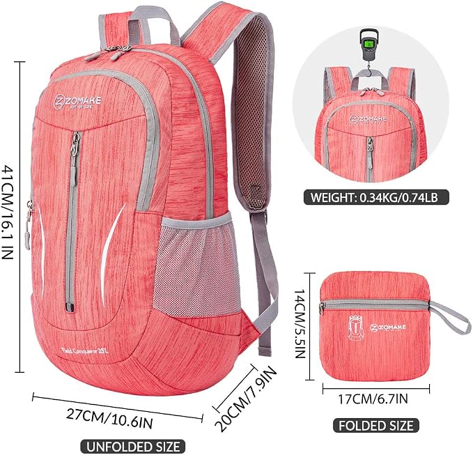 ZOMAKE 25L Ultra Lightweight Packable Backpack, Foldable Hiking Backpacks Water - Image 2