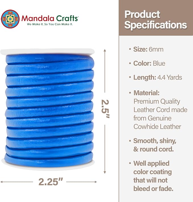 Mandala Crafts Round Genuine Blue Leather Cord - Image 4