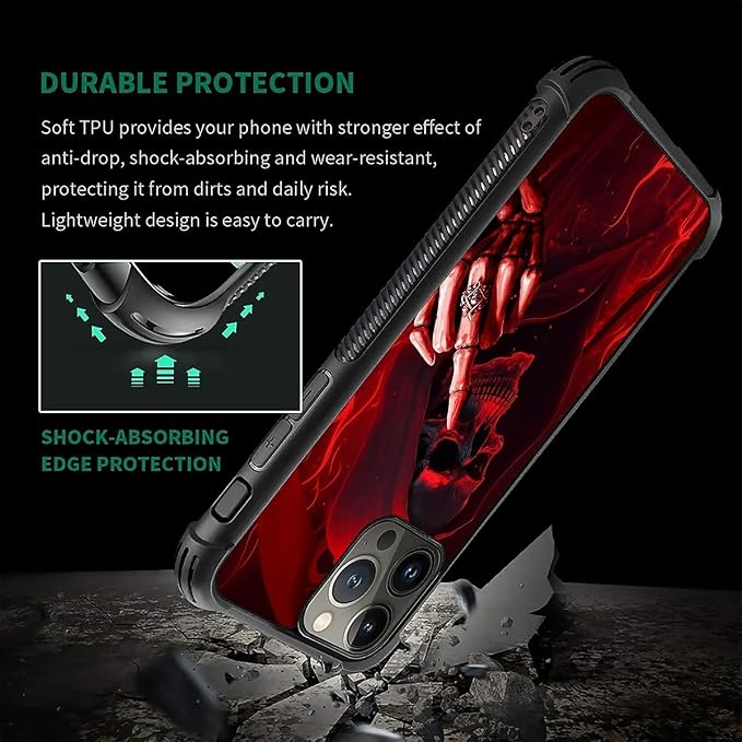for iPhone 16 Pro Case, Gestures Funny Skull Pattern Graphic Design Girl Boy - Image 7