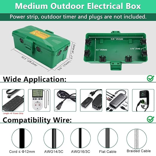NineLeaf Outdoor Electrical Box, IP54 Waterproof Extension Cord Cover - Image 6