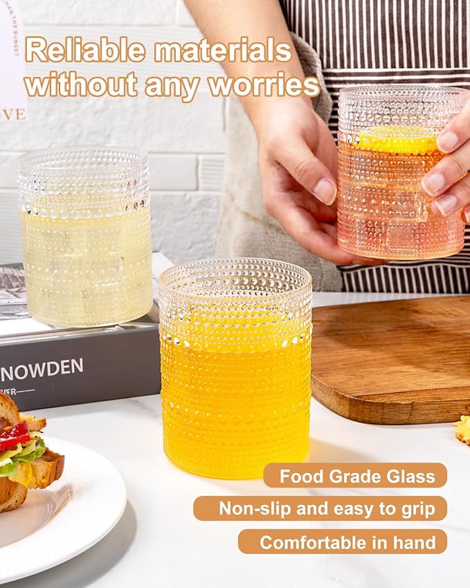 YOUBET 24PCS Plastic Hobnail Drinking Glasses - 14 Oz Clear Vintage Glasses - Image 3