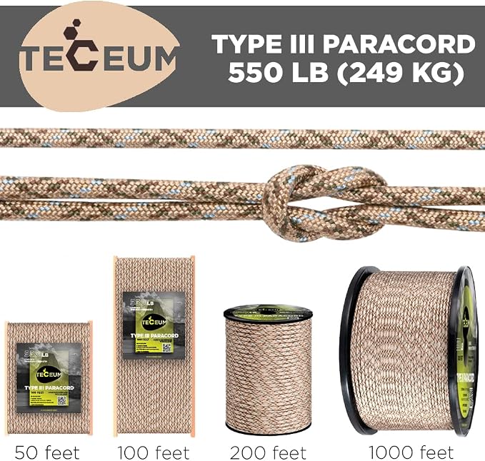 TECEUM 5/32" Paracord Rope 1000 – 1000ft / 200ft / 100ft / 50ft – Tactical - Image 9
