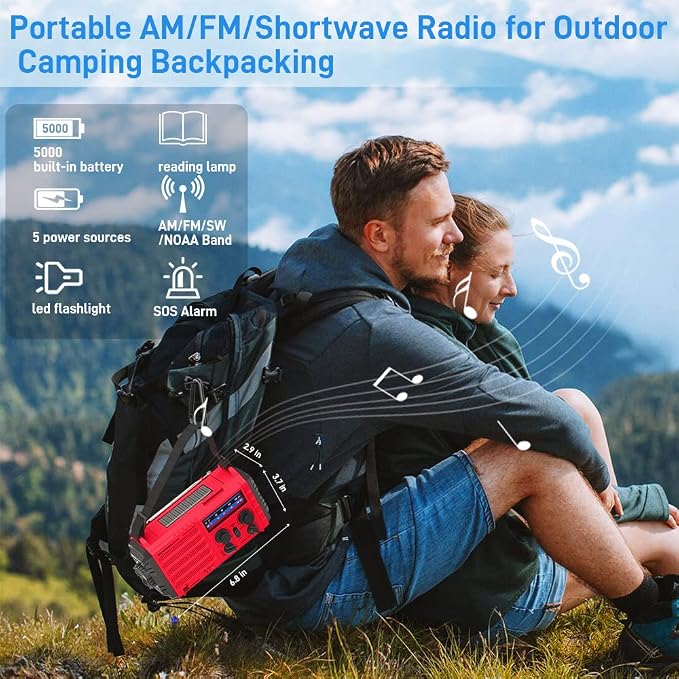 Emergency Weather Radio Solar Hand Crank Battery Operated Portable AM FM - Image 6