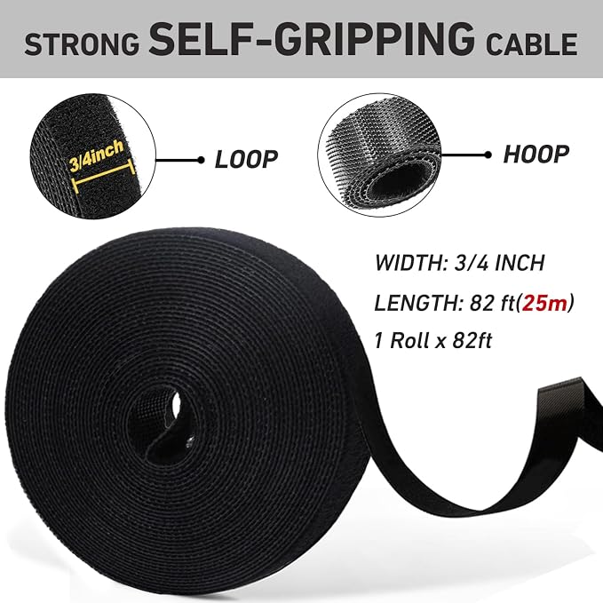 82ft 3/4 inch Fastening Cable Ties, Hitotsu Reusable Hook and Loop Roll - Image 2