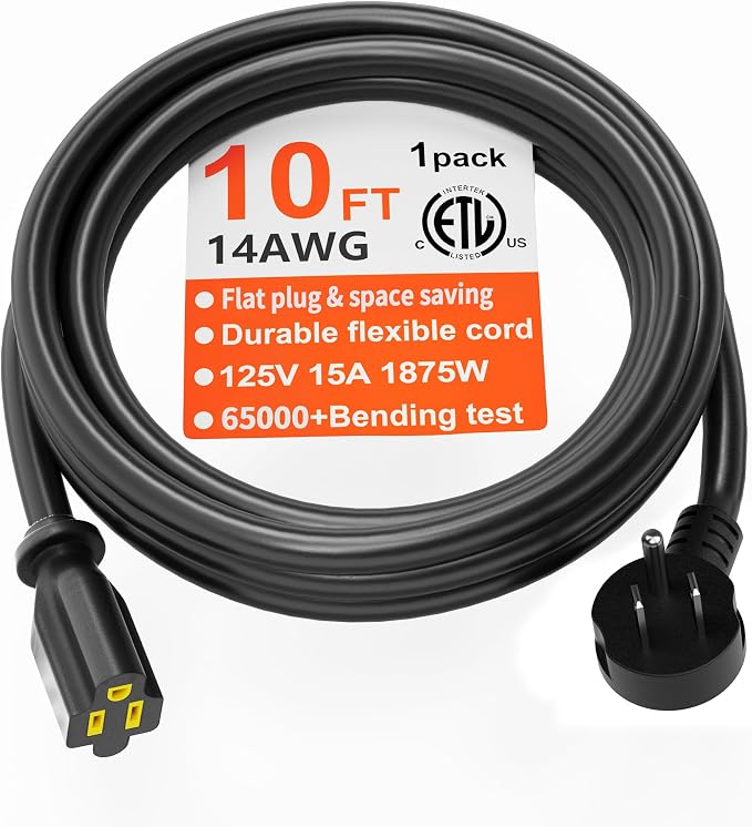 HUANCHAIN 14 Gauge 10 FT Flat Plug Extension Cord Black Indoor Outdoor by huanchain