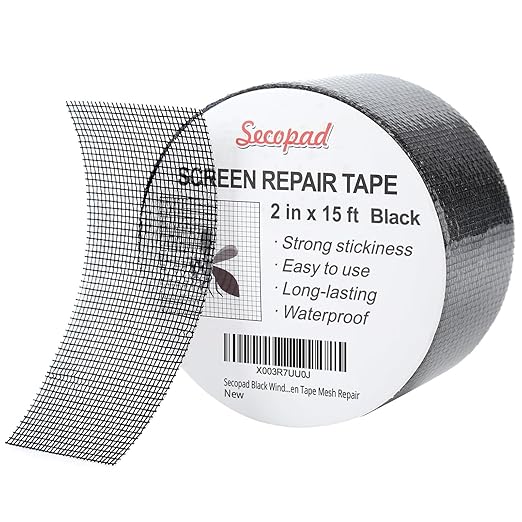 Secopad Black Window Screen Repair Tape, 2 in X 15 FT Screen Repair Kit by Secopad