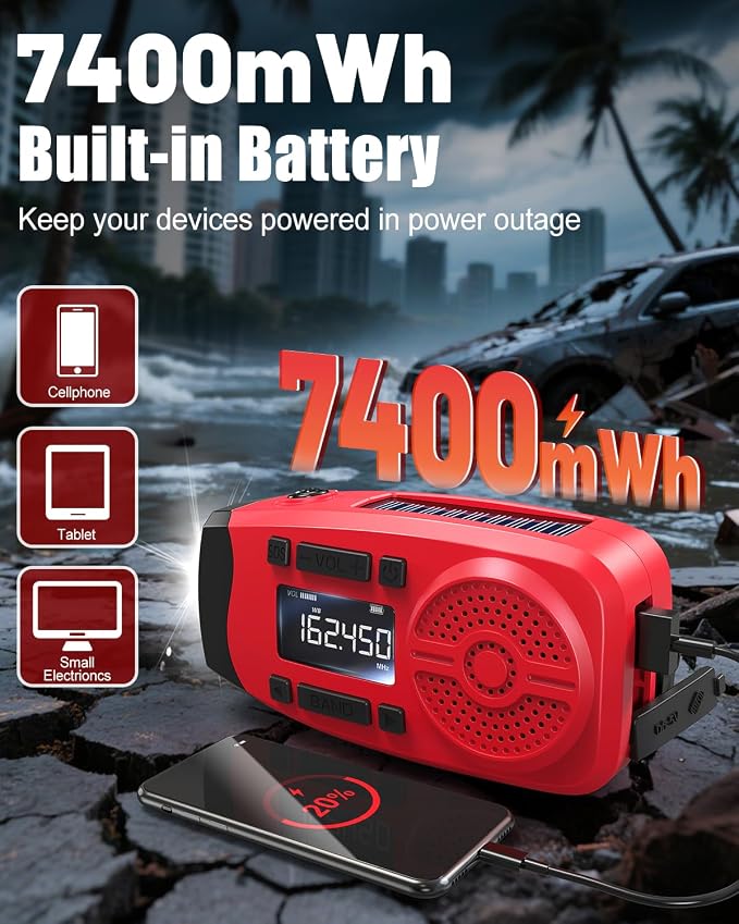 Runningsnail Emergency Weather Radio, 7400mWh Hand Crank Emergency Radio - Image 4