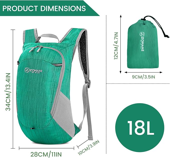 ZOMAKE Ultra Lightweight Packable Backpack 18L, Small Foldable Hiking Backpacks - Image 2