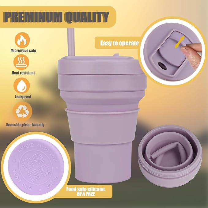 12 Oz Silicone Collapsible Travel Cup, Portable Silicone Water Bottle - Image 5