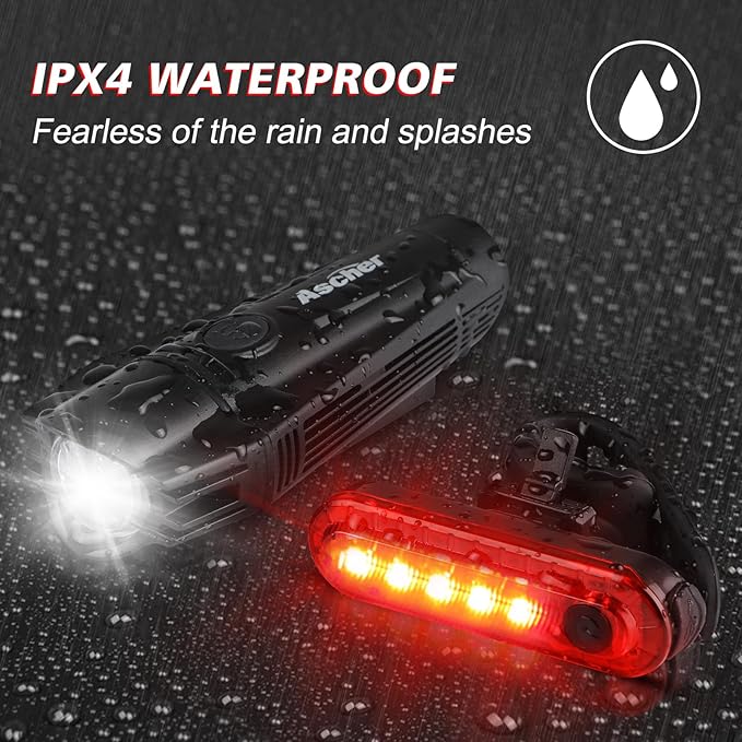 Ascher Ultra Bright USB Rechargeable Bike Light Set, Powerful Bicycle Front - Image 5